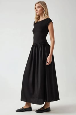 Boat Neck A-Form Fit Maxi Dress