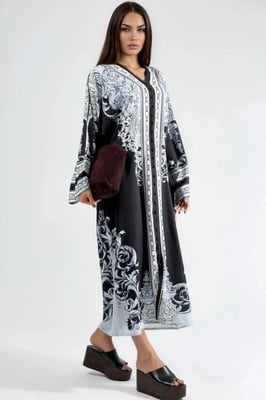 Geprinte Maxi-jurk met V-hals