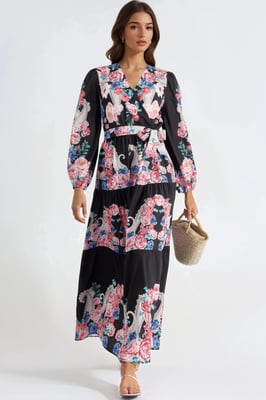 Bloemen V-hals Maxi Jurk met Strik Detail