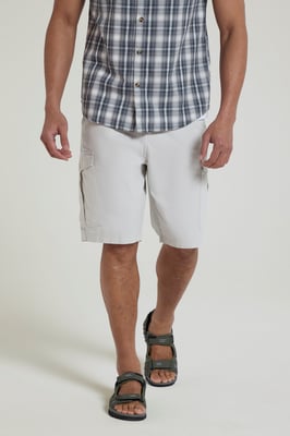 'Lakeside' Mens Twill Cotton Cargo Shorts With Multiple Pockets Off-White