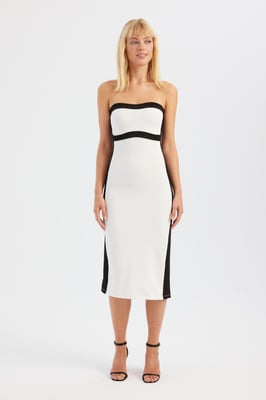 Blokgekleurde Strapless Midi-jurk