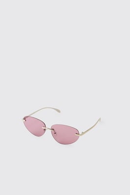 Rimless Pink Tinted Oval Sunglasses