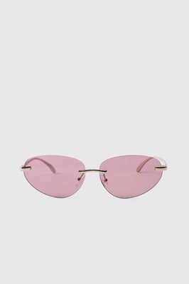 Rimless Pink Tinted Oval Sunglasses