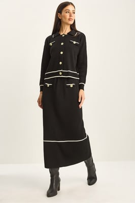 Geribbelde Brei Midi Tweedelige Set met Knoopsluiting