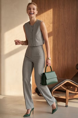 Crew Neck Crop Top & Hoge Taille Broek Twee-Stuks Set