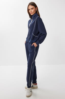 Contrast Binding Gedetailleerde Rits Sweater & Jogger Twee-Delige Set