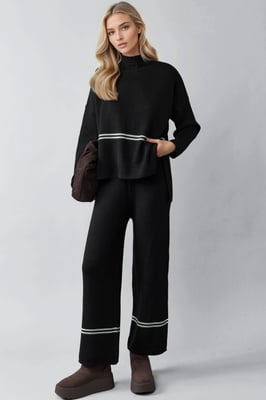 Randig Ribbad Stickad Koord Set