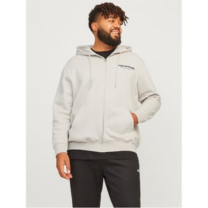 Men's Jack and Jones Vester Hooded Ribbed Cuff Lettering Sweat Jacket in Moonbeam