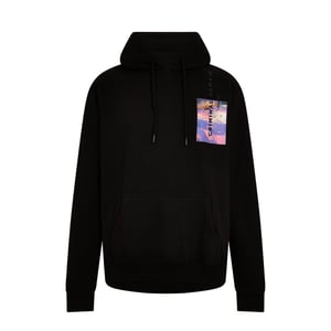 Men's Criminal Damage Illusion Box Print Hooded Long Sleeve Sweatshirt in Black