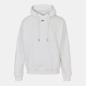 Men's Off White Embroidered Hooded Neck Long Sleeve Sweatshirt in White-Black