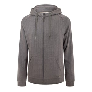 Men's Boss Heritage Hooded Ribbed Cuff Sweat Jacket with Drawstring in Medium Grey