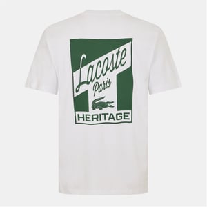 Men's Lacoste Lettering Graphic Crew Neck Short Sleeve T-Shirt in White 001