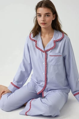 Hemdkragen Katoenen Geruite Pyjama Set