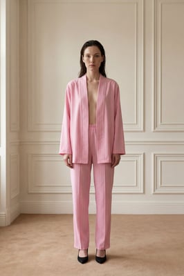 Gestreept Twee-Delig Co-Ord Set met Open Kraag