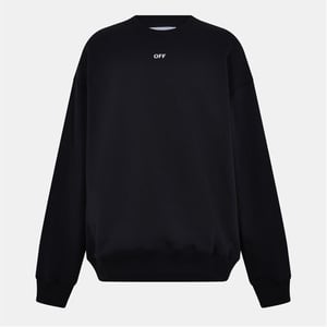Men's Off White Embroidered Crew Neck Ribbed Collar Long Sleeve Sweatshirt in Black-White