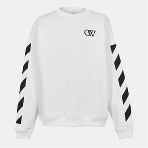 Men's Off White Crew Neck Drop Shoulder Long Sleeve Sweatshirt in White-Black