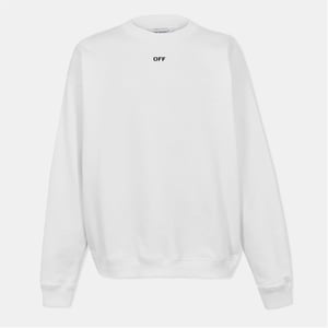 Men's Off White Crew Neck Drop Shoulder Long Sleeve Sweatshirt in White-Black