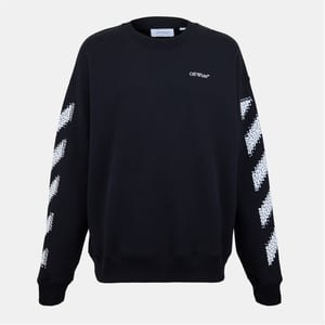 Men's Off White Crew Neck Long Sleeve Regular Fit Sweatshirt in Black-White