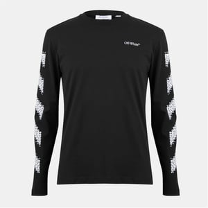 Men's Off White Crew Neck Long Sleeve Regular Fit T-Shirt in Black-White