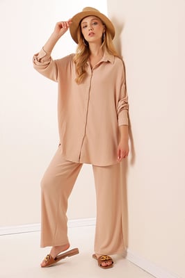 Gestructureerde Lange Mouwen Gebreide Blouse & Broek Gebreide Set