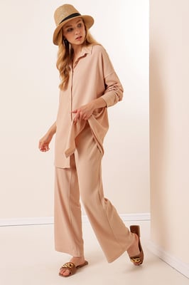 Gestructureerde Lange Mouwen Gebreide Blouse & Broek Gebreide Set