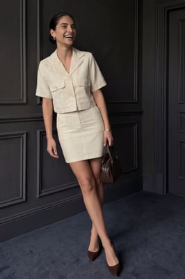 Kortärmad Crop-top och Minikjol Tvådelad Set
