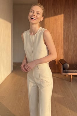 Crew Neck Crop Top & Hoge Taille Broek Twee-Stuks Set