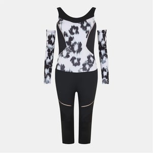 Women's Head Scoop Neck Long Sleeve Abstract Patterned Skisuit in White