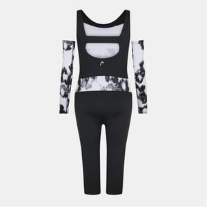 Women's Head Scoop Neck Long Sleeve Abstract Patterned Skisuit in White