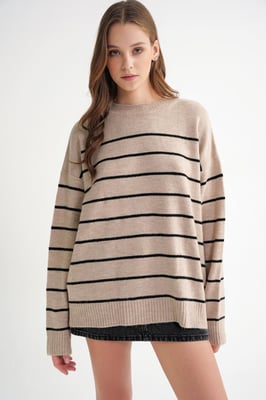 Randig Crew Neck Avslappnad Stickad Tröja