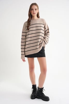 Randig Crew Neck Avslappnad Stickad Tröja