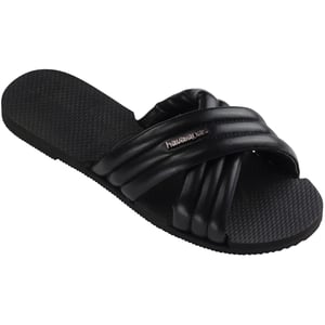 Women's Havaianas Solid Patterned Open Toe Slide Sandals in Black