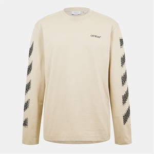 Men's Off White Crew Neck Long Sleeve Regular Fit T-Shirt in Brown/Black