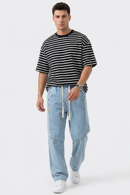 Baggy Denim Broek met Koord Taille