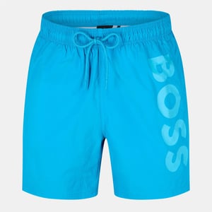 Men's Boss Octopus Swim Shorts With Bold  Branding in Turquoise/Aqua