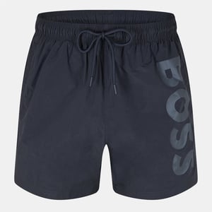 Men's Boss Octopus Swim Shorts With Bold Branding in Dark Grey