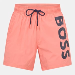 Men's Boss Octopus Swim Shorts With Bold  Branding in Bright Pink