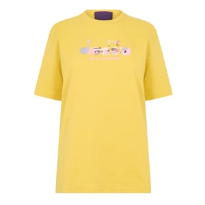 Women's Diadora Eye Lettering Crew Neck Short Sleeve Jersey T-Shirt in Yellow