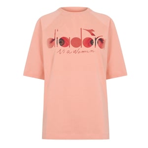 Women's Diadora Flowers Crew Neck Short Sleeve T-Shirt in Coral Red