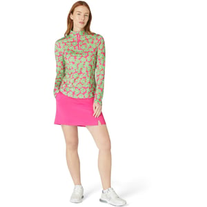 Women's Callaway Floral Print Zip Neck Long Sleeve Athletic Top in Cheeky Pink