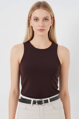 Fitted Mouwloos Crew Neck Romper met Drukknoopsluiting