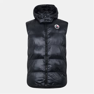 Men's Born Rich Hooded Snap Button Gilet with Zipped Pocket and Logo Badge in Black