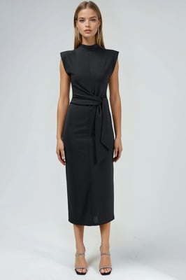 Kraage-detail Midi-jurk met Strik