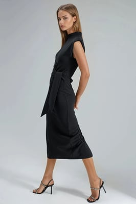 Kraage-detail Midi-jurk met Strik