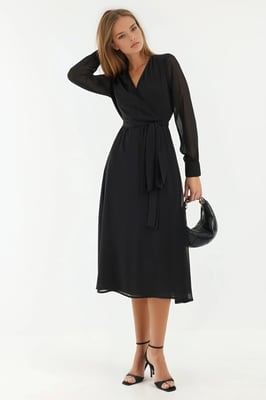 Double Breasted A-Lijn Tulle Midi Jurk met Tailleband