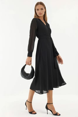 Double Breasted A-Lijn Tulle Midi Jurk met Tailleband