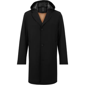 Men's Boss Hooded Neck Solid Patterned Trench Coat in Black