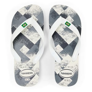 Women's Havaianas Hav. Brasil Fresh Black Black Leaf Flip Flops in White/Grey