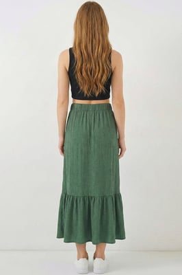Texturerad Maxi Stickad Kjol med Elastisk Midja