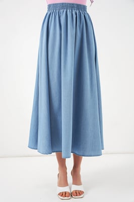 Högmidjad A-linjeformad denim maxi kjol